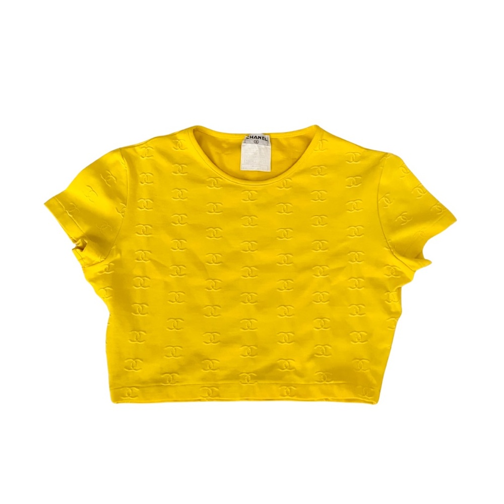 CHANEL VINTAGE 1997 CC LOGO YELLOW CROP TOP